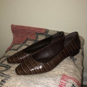 Reformation Brown Croc-Embossed Flats